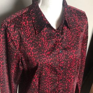 Talbots Red animal Print Button Up - Stretch